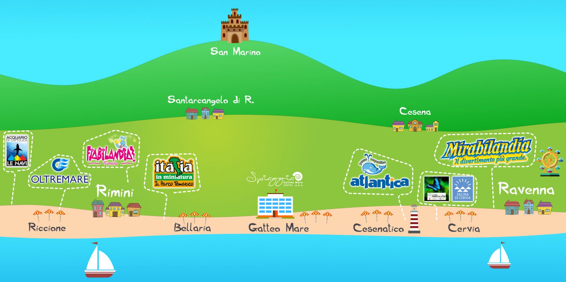 mappa con i parchi tematici nei dintorni dell'hotel